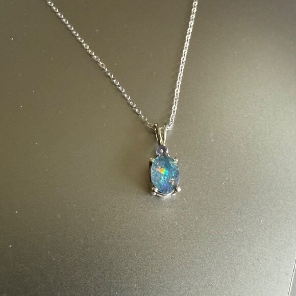 STS Sterling Silver Necklace Triplet Opal Pendant - Picture 3 of 8